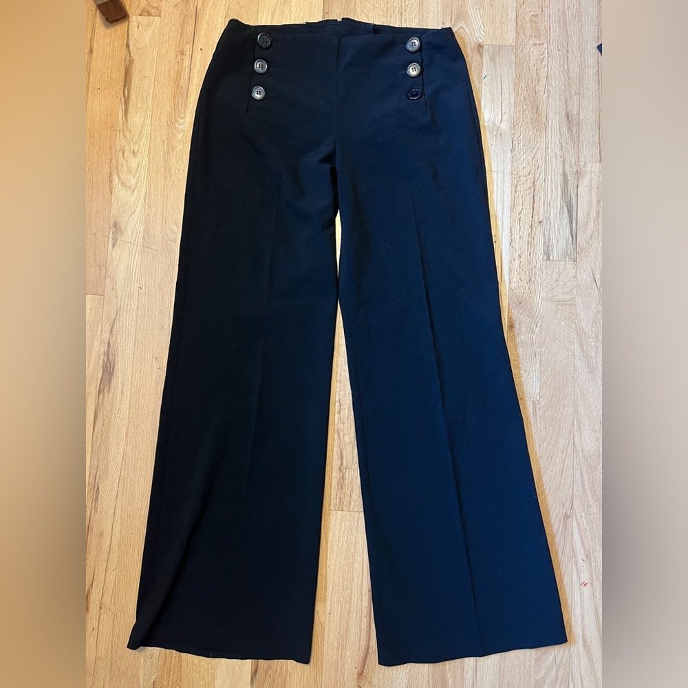 Anthropologie Elevenses wide black sailor pants Front buttons lace up back 10